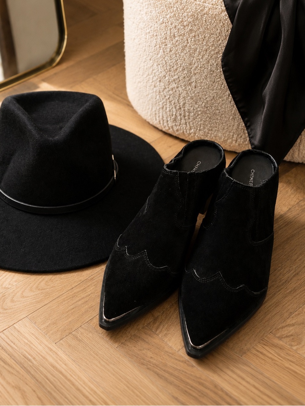 Chinese Laundry Black Suede Western Mule Booties | Pointed Toe | Size 9 - Picture 2 of 6